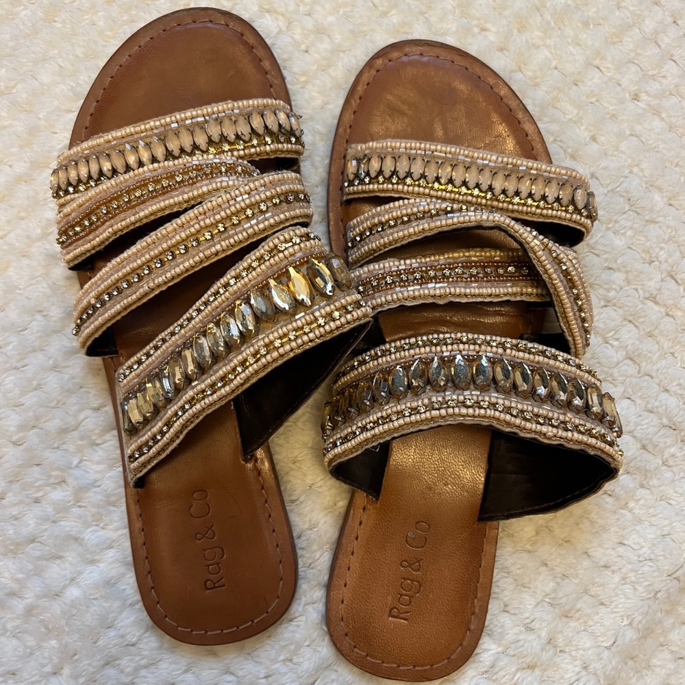 Rag & Co sandals, embroidered flat sandals